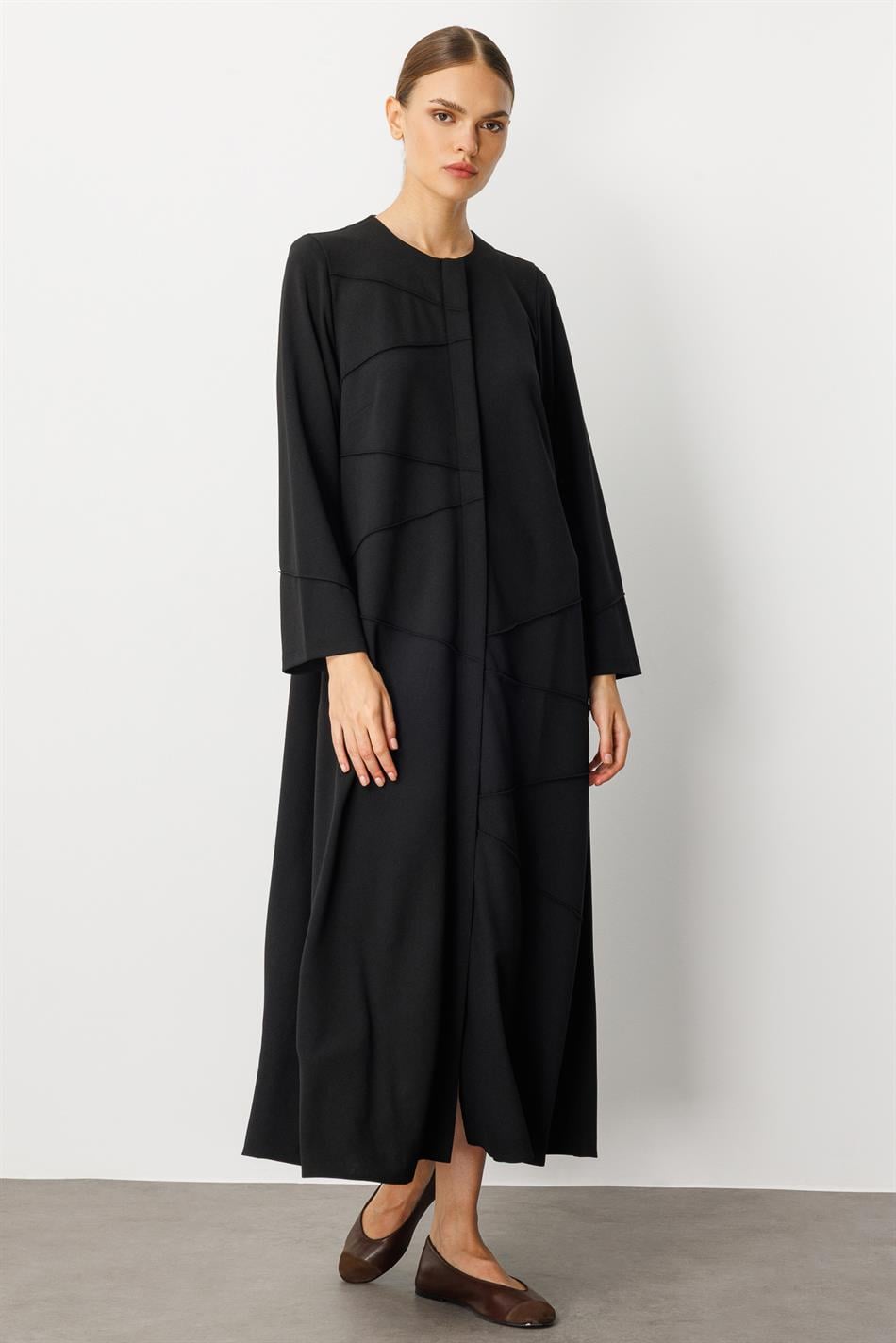 Elastisch gebreide crêpe met textuur, handgemaakt en afgewerkt, effen jas/hoes - zwart