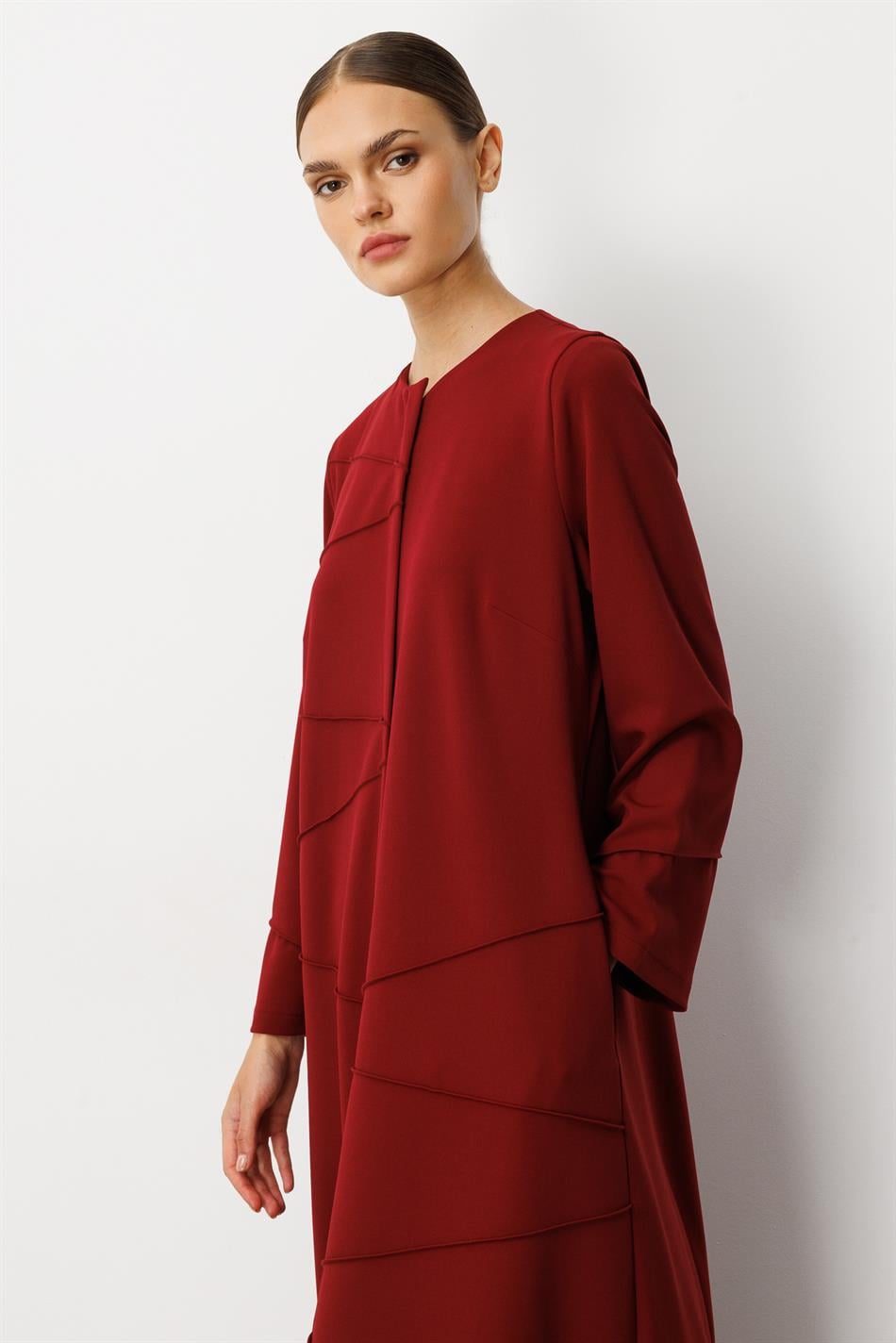 Elastisch gebreide crêpe jas/hoes met afwerking, handgemaakt en effen - bordeauxrood