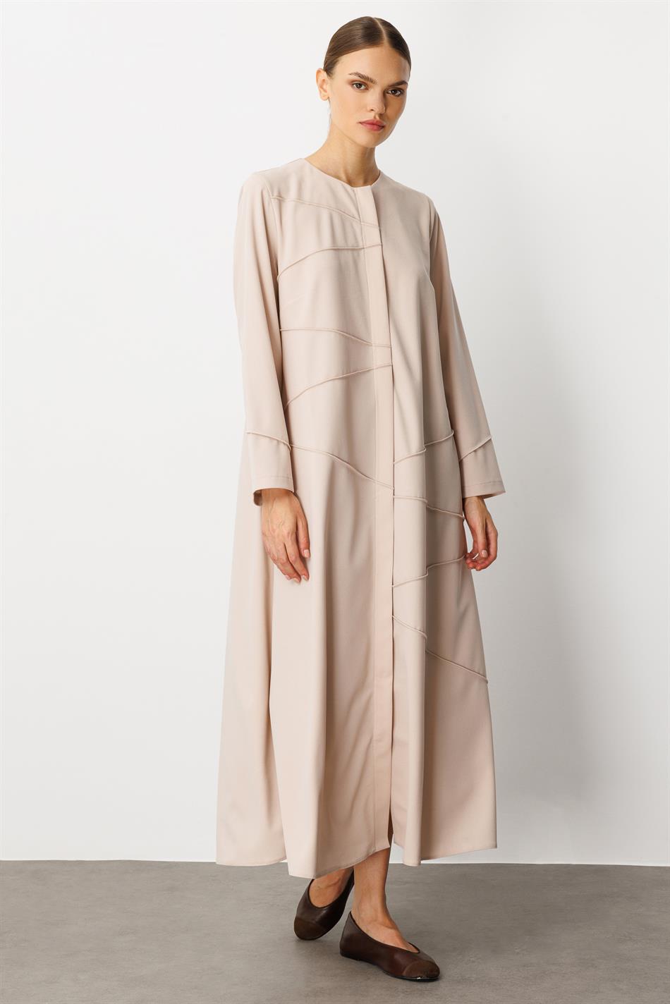 Crêpe, elastische, gebreide, handgemaakte jas met afwerking, effen kleur/case-stone