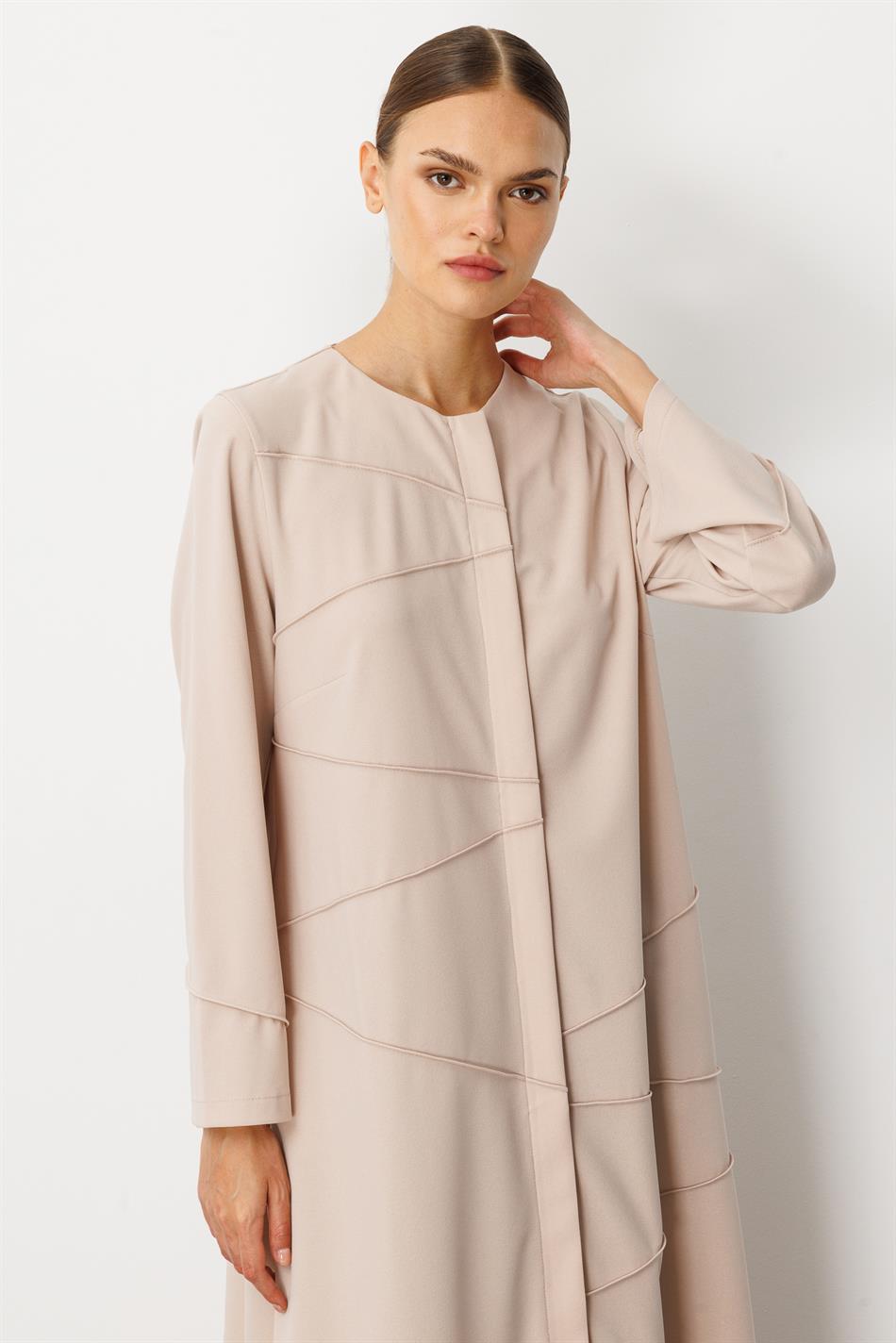 Crêpe, elastische, gebreide, handgemaakte jas met afwerking, effen kleur/case-stone