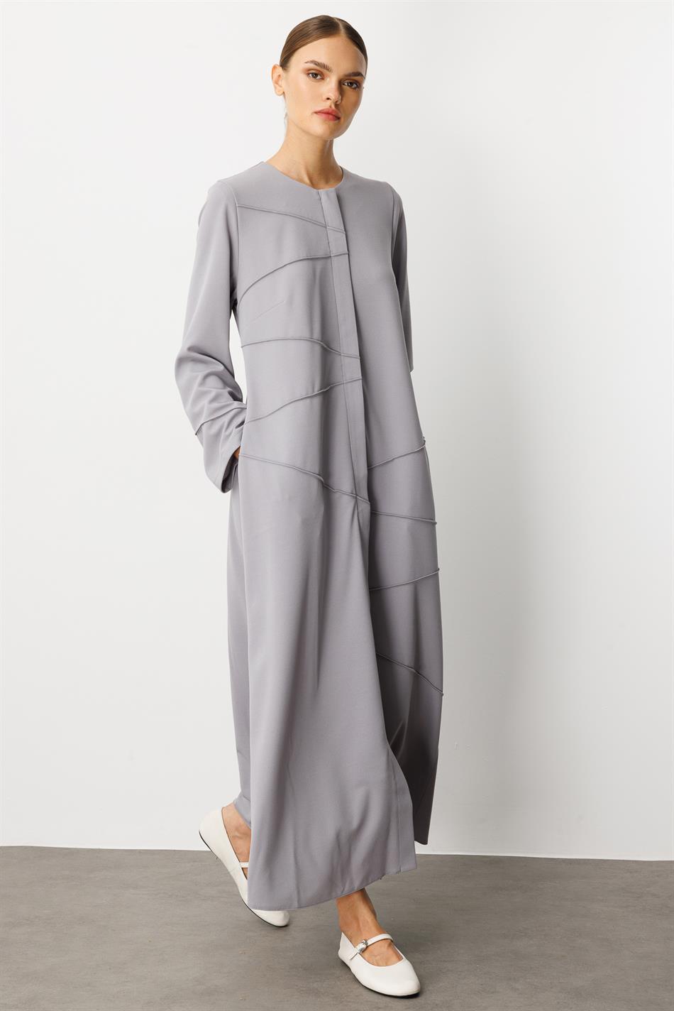 Krep, Dartılmış Trikotaj, Əl İşi ilə Bəzək Sadə Palto/Abaya - Boz