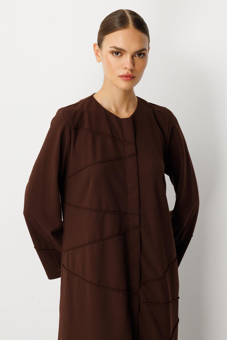 Rekbare crêpe gebreide stof met textuur, handgemaakt, effen garnering, effen jas/abayas - koffie