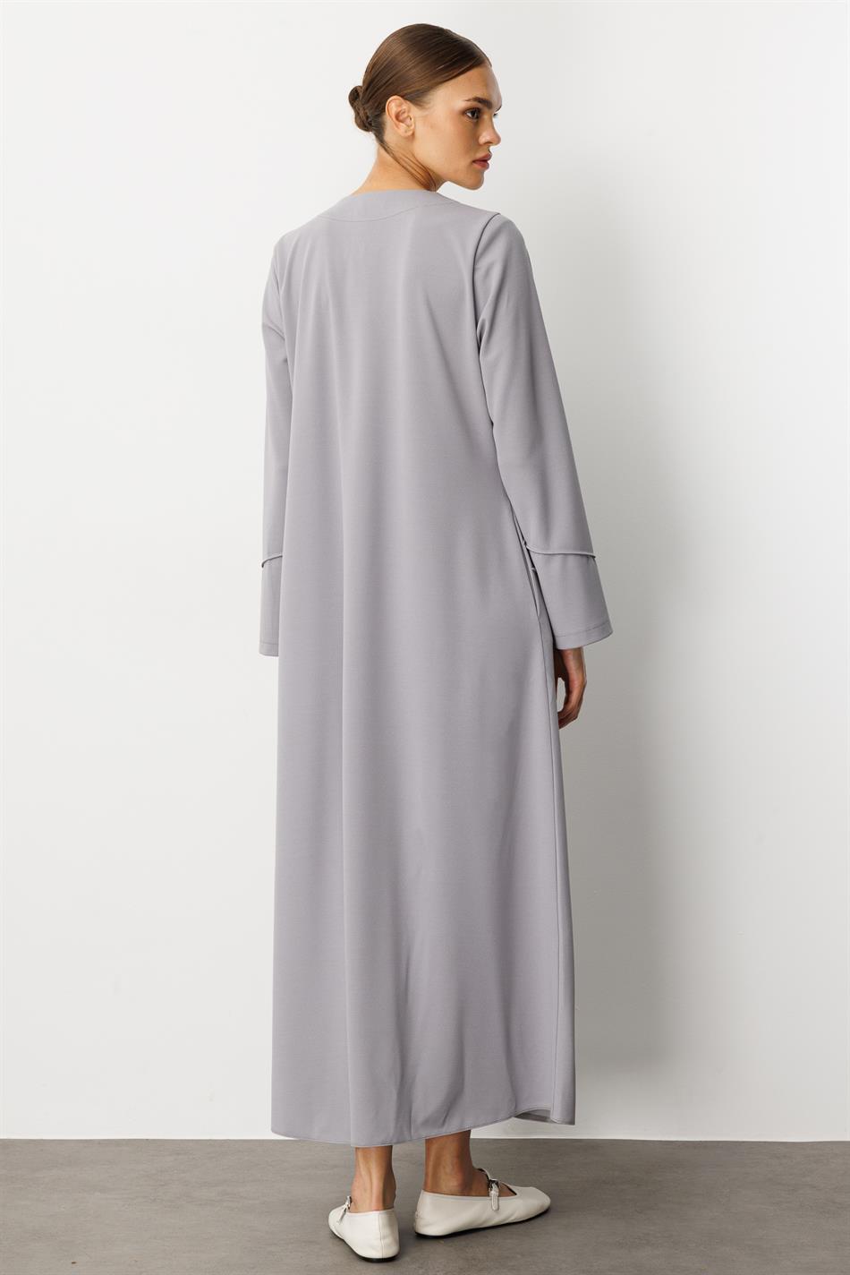 Krep, Dartılmış Trikotaj, Əl İşi ilə Bəzək Sadə Palto/Abaya - Boz