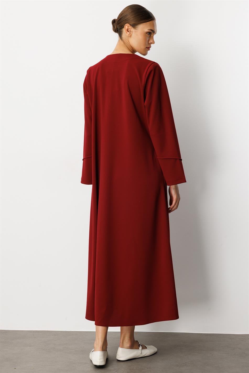 Elastisch gebreide crêpe jas/hoes met afwerking, handgemaakt en effen - bordeauxrood