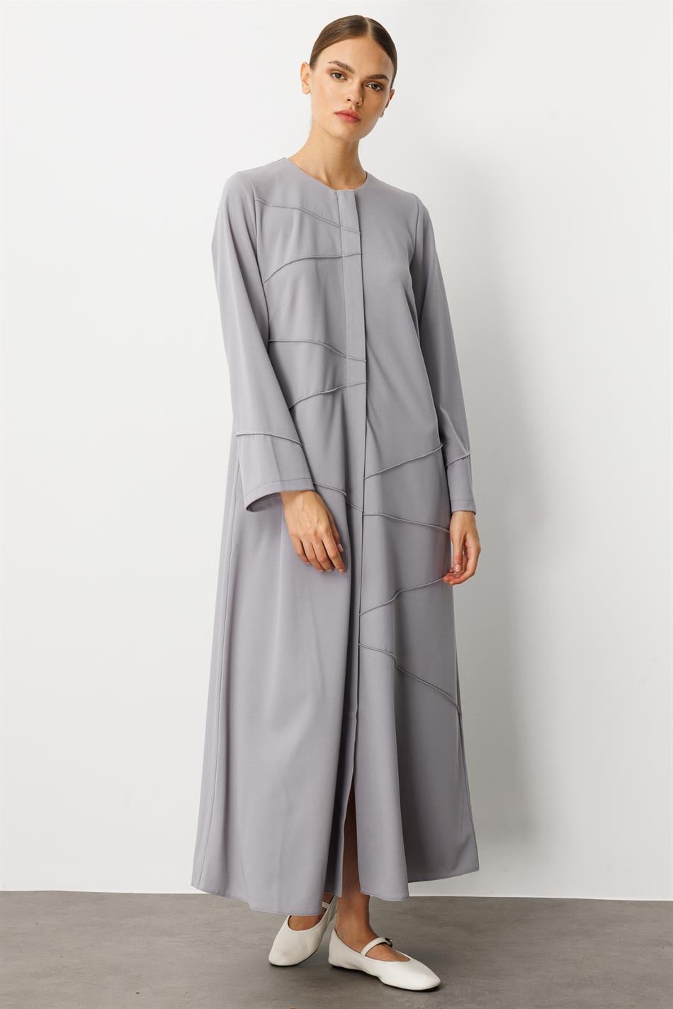 Krep, Dartılmış Trikotaj, Əl İşi ilə Bəzək Sadə Palto/Abaya - Boz