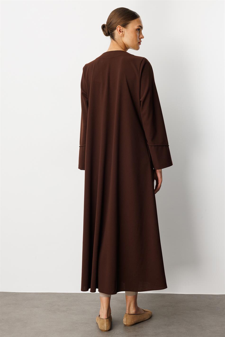 Rekbare crêpe gebreide stof met textuur, handgemaakt, effen garnering, effen jas/abayas - koffie