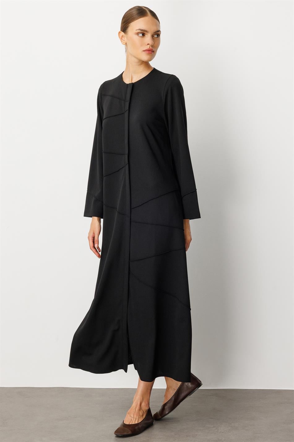 Elastisch gebreide crêpe met textuur, handgemaakt en afgewerkt, effen jas/hoes - zwart