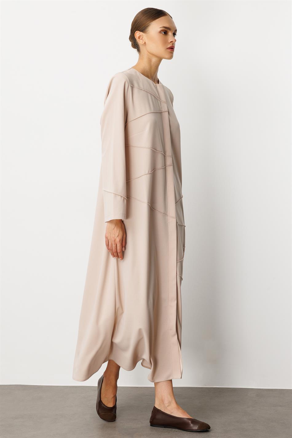 Crêpe, elastische, gebreide, handgemaakte jas met afwerking, effen kleur/case-stone