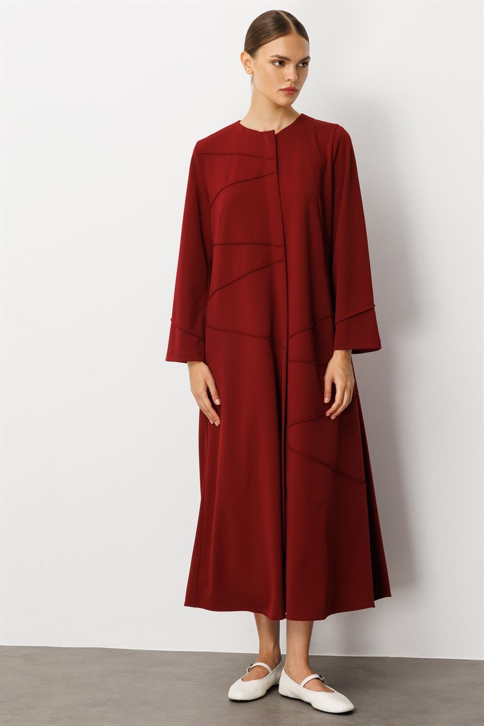 Elastisch gebreide crêpe jas/hoes met afwerking, handgemaakt en effen - bordeauxrood