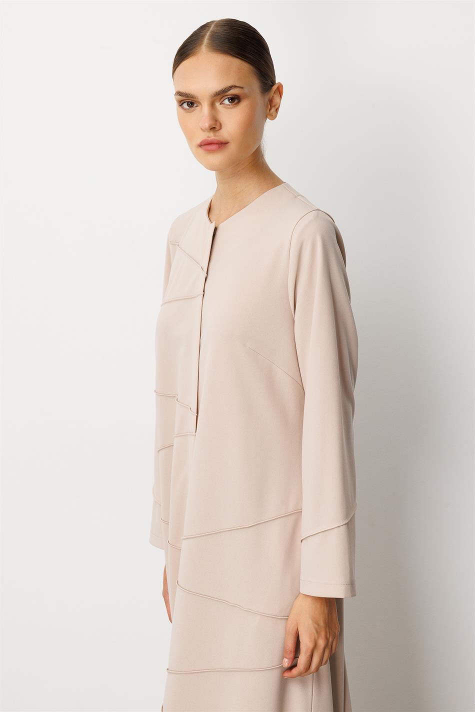 Crêpe, elastische, gebreide, handgemaakte jas met afwerking, effen kleur/case-stone