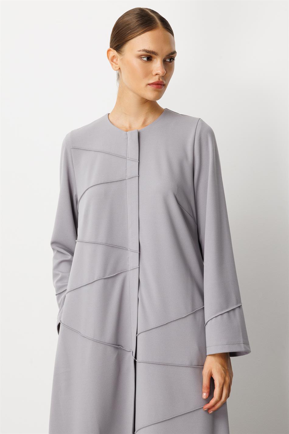 Krep, Dartılmış Trikotaj, Əl İşi ilə Bəzək Sadə Palto/Abaya - Boz