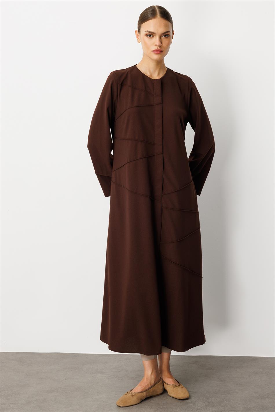 Rekbare crêpe gebreide stof met textuur, handgemaakt, effen garnering, effen jas/abayas - koffie