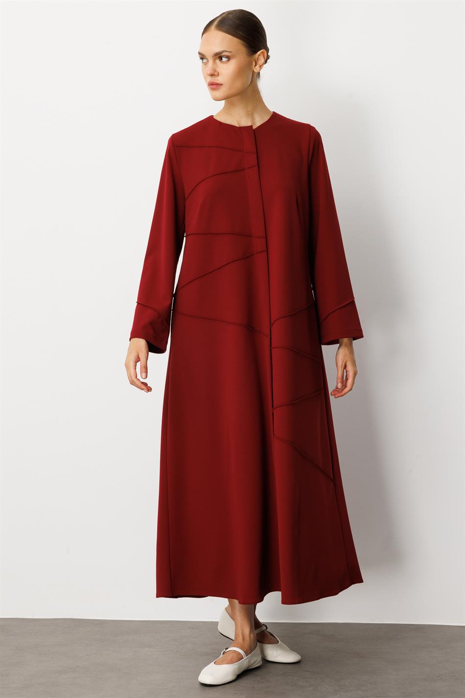 Elastisch gebreide crêpe jas/hoes met afwerking, handgemaakt en effen - bordeauxrood