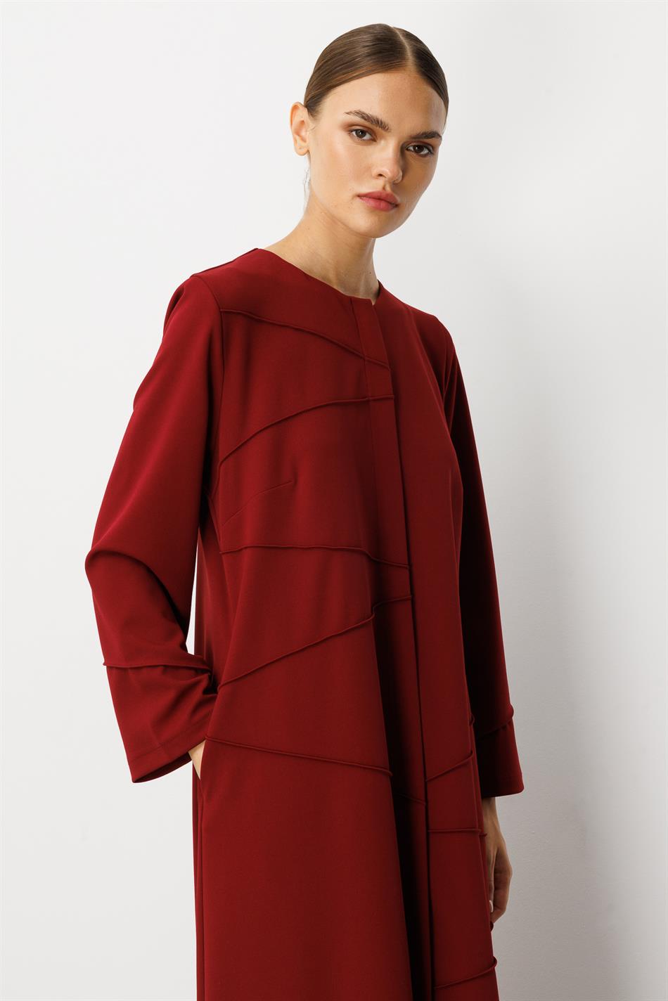 Elastisch gebreide crêpe jas/hoes met afwerking, handgemaakt en effen - bordeauxrood