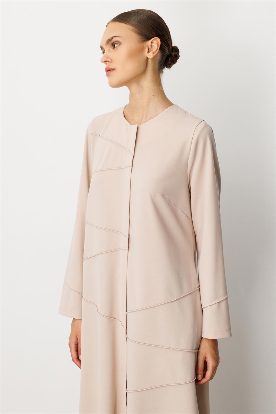 Crêpe, elastische, gebreide, handgemaakte jas met afwerking, effen kleur/case-stone