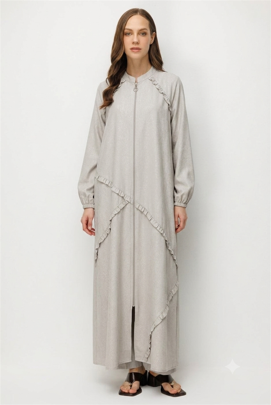 Zandpatroon Lichtgewicht Dunne Comfortabele Geplooide Abaya met Afwerking - Steen