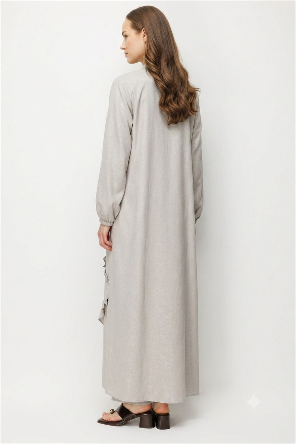 Zandpatroon Lichtgewicht Dunne Comfortabele Geplooide Abaya met Afwerking - Steen
