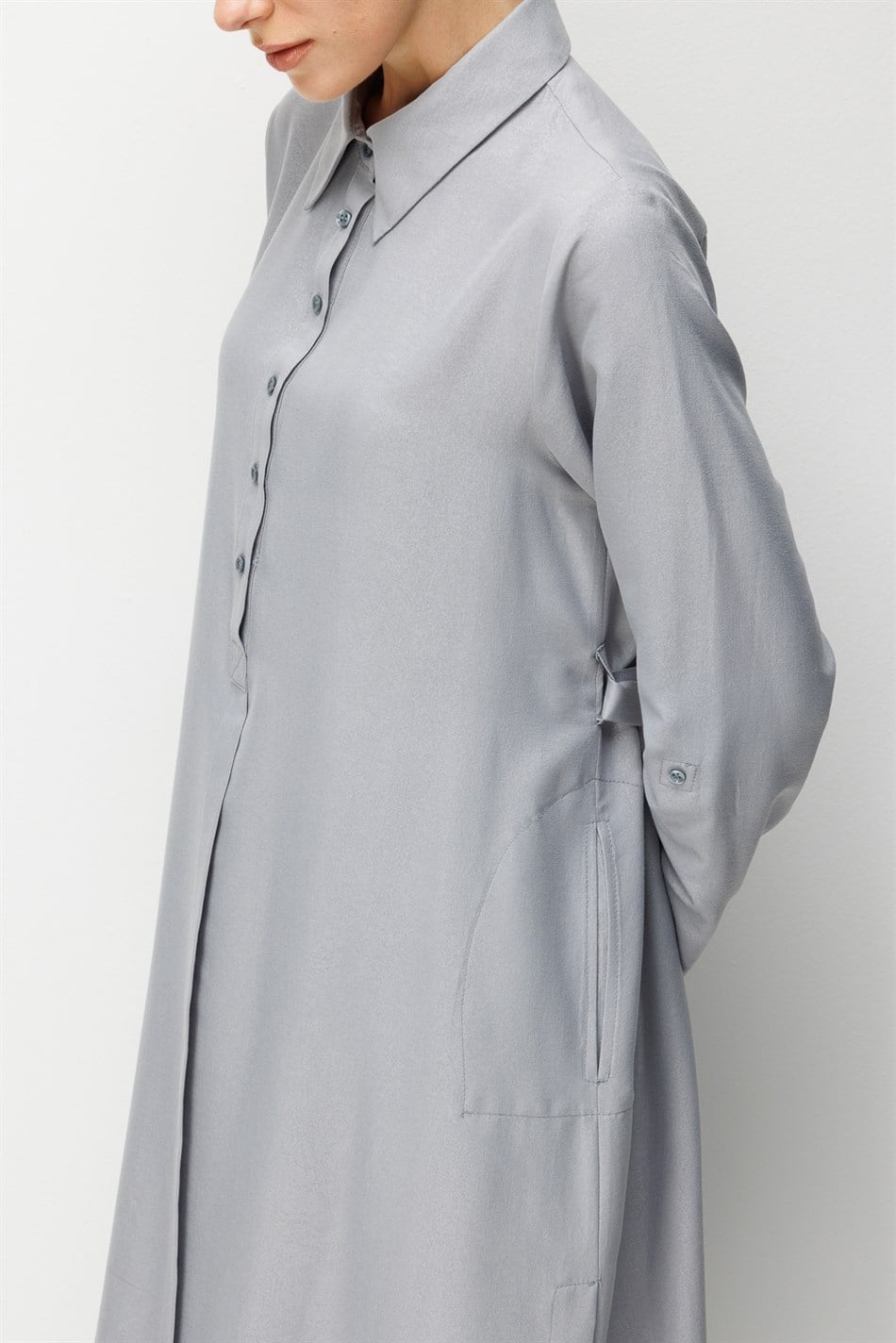 Kum Desen Maxi Tunik ve Pantalon Kombin Takım-Gri