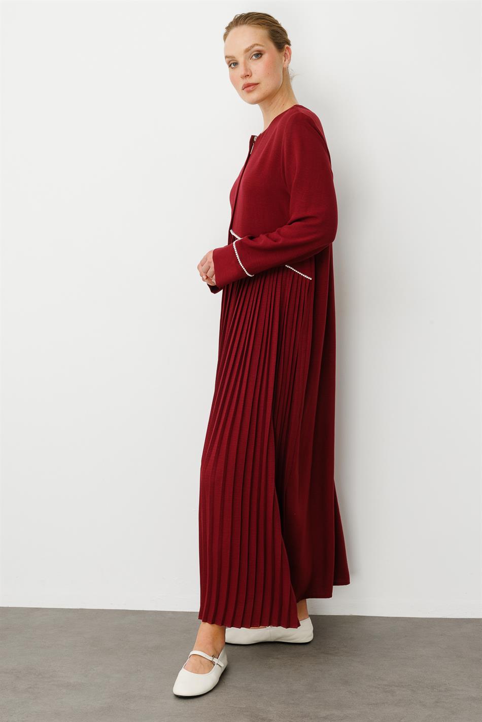 LCN Pleated Trim Detail Silky Texture Lightweight Cape-Cafe-Burgundy