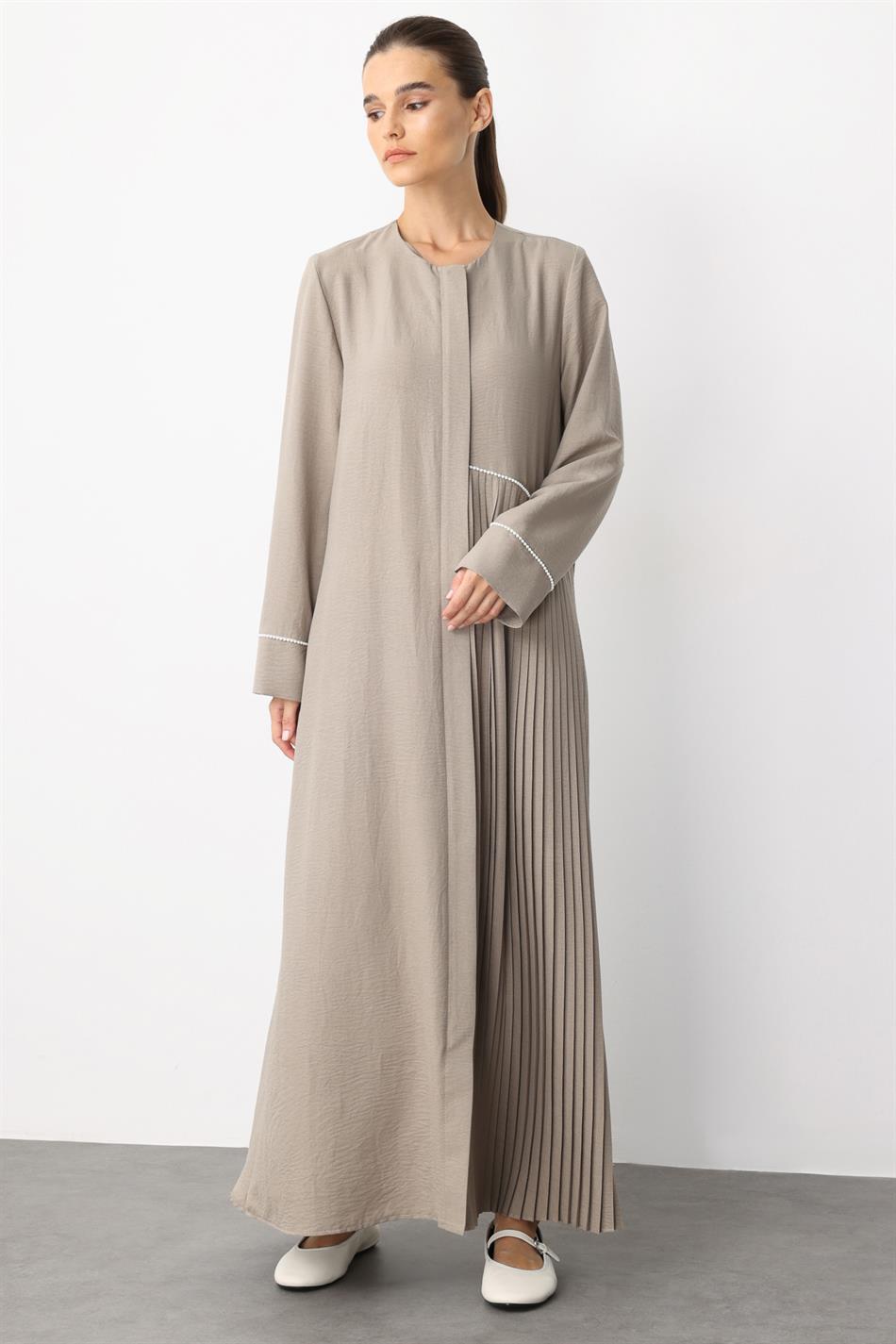 LCN Pleated Trim Detail Silky Texture Lightweight Cape-Cafe-Mink