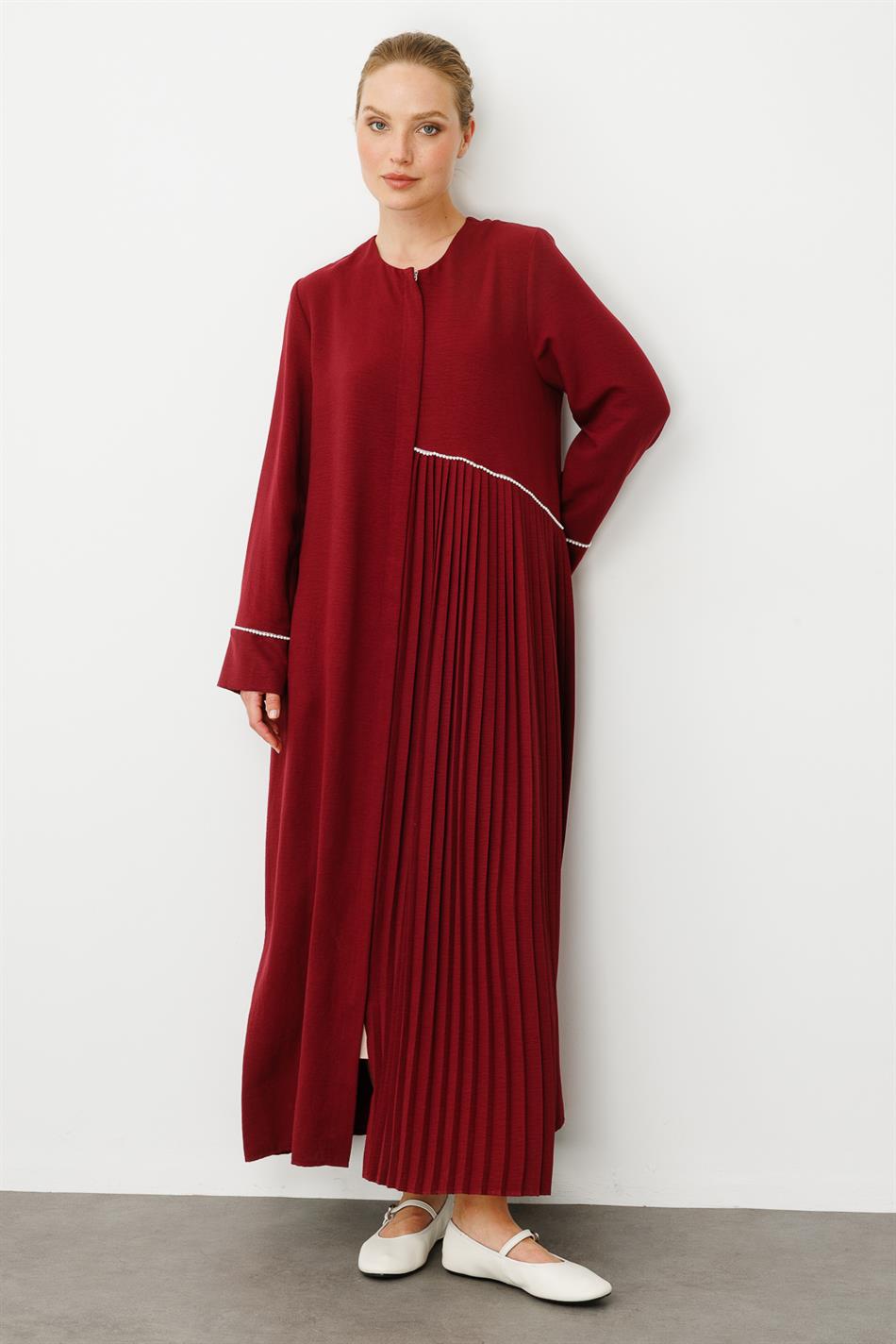 LCN Pleated Trim Detail Silky Texture Lightweight Cape-Cafe-Burgundy