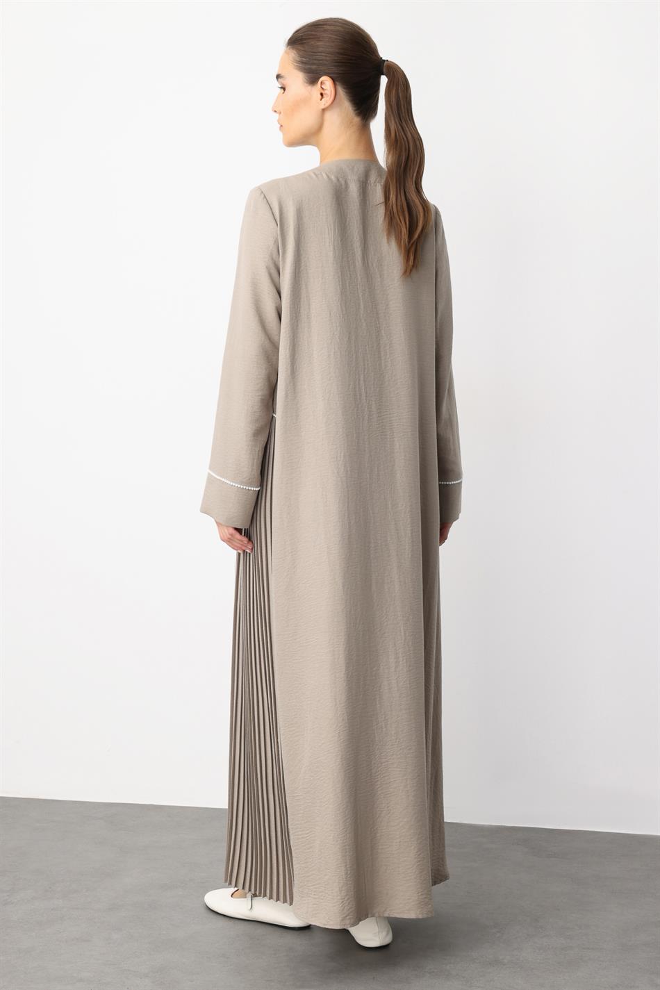 LCN Pleated Trim Detail Silky Texture Lightweight Cape-Cafe-Mink