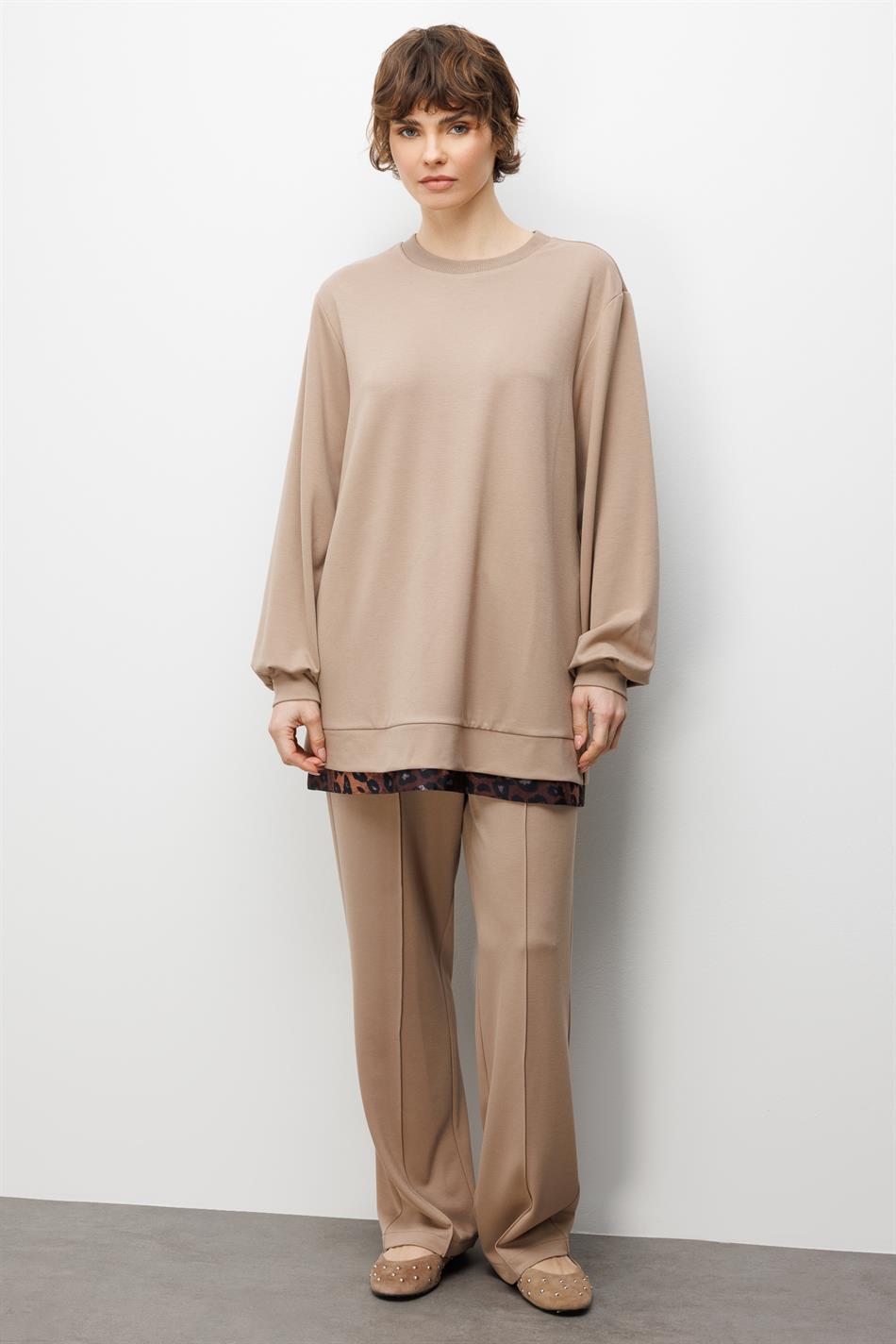 Leo Garni Gedetailleerde gebreide broekenset - Steen