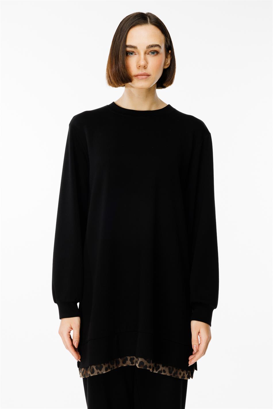 Leo Garni Ətraflı Örgülü Şalvar Dəsti - Qara