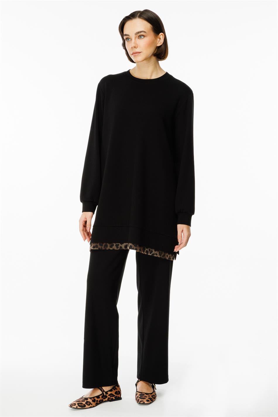 Leo Garni Ətraflı Örgülü Şalvar Dəsti - Qara