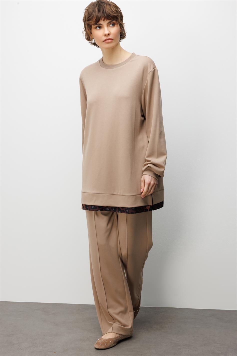 Leo Garni Gedetailleerde gebreide broekenset - Steen