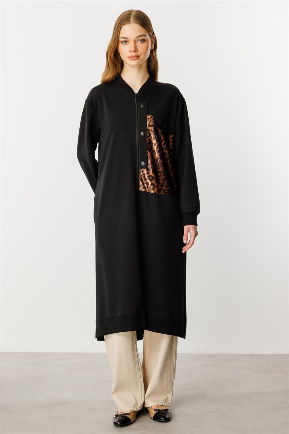 Leo Garni Feinstrickmantel aus Baumwollmischgewebe – Schwarz