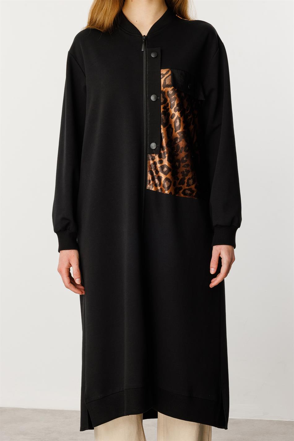 Leo Garni Feinstrickmantel aus Baumwollmischgewebe – Schwarz