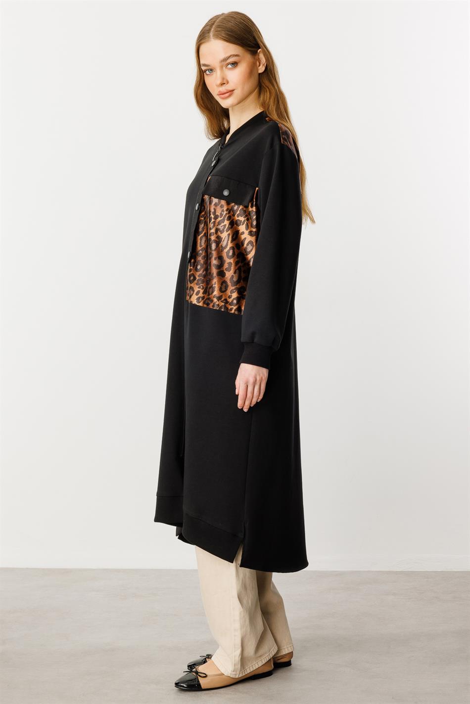 Leo Garni Feinstrickmantel aus Baumwollmischgewebe – Schwarz