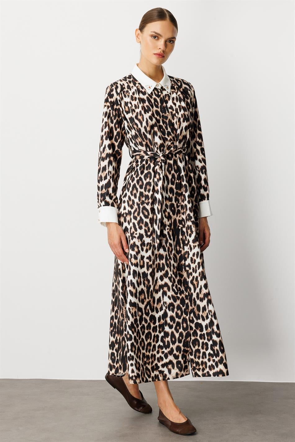 Leopar Desen Dökümlü İnce Elbise Kap-LEOPAR