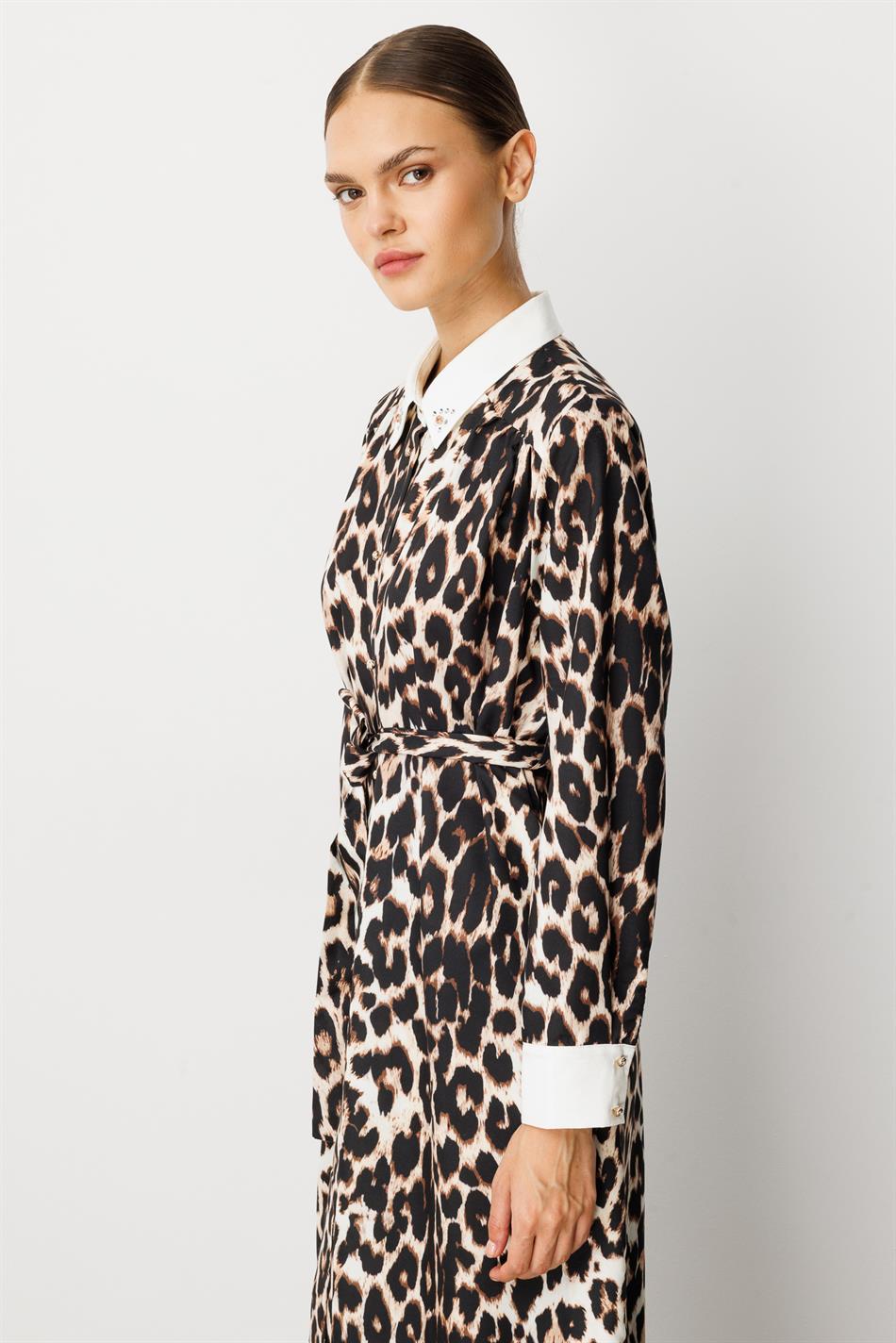 Leopar Desen Dökümlü İnce Elbise Kap-LEOPAR
