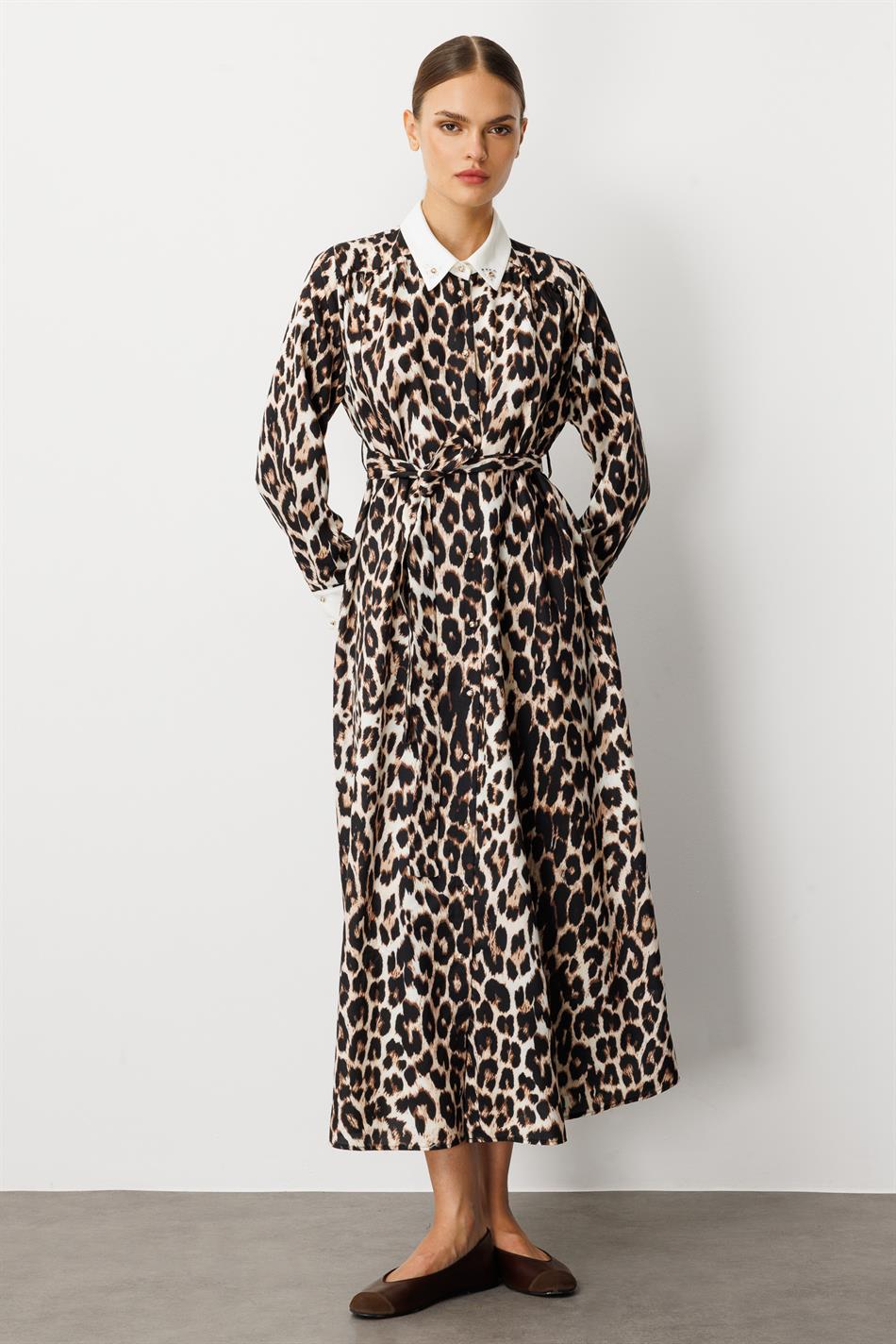 Leopar Desen Dökümlü İnce Elbise Kap-LEOPAR
