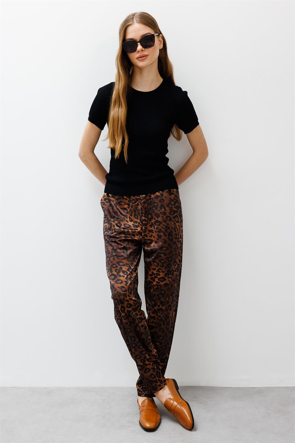 Fließende Hose aus Leopardenmuster - LEOPARD