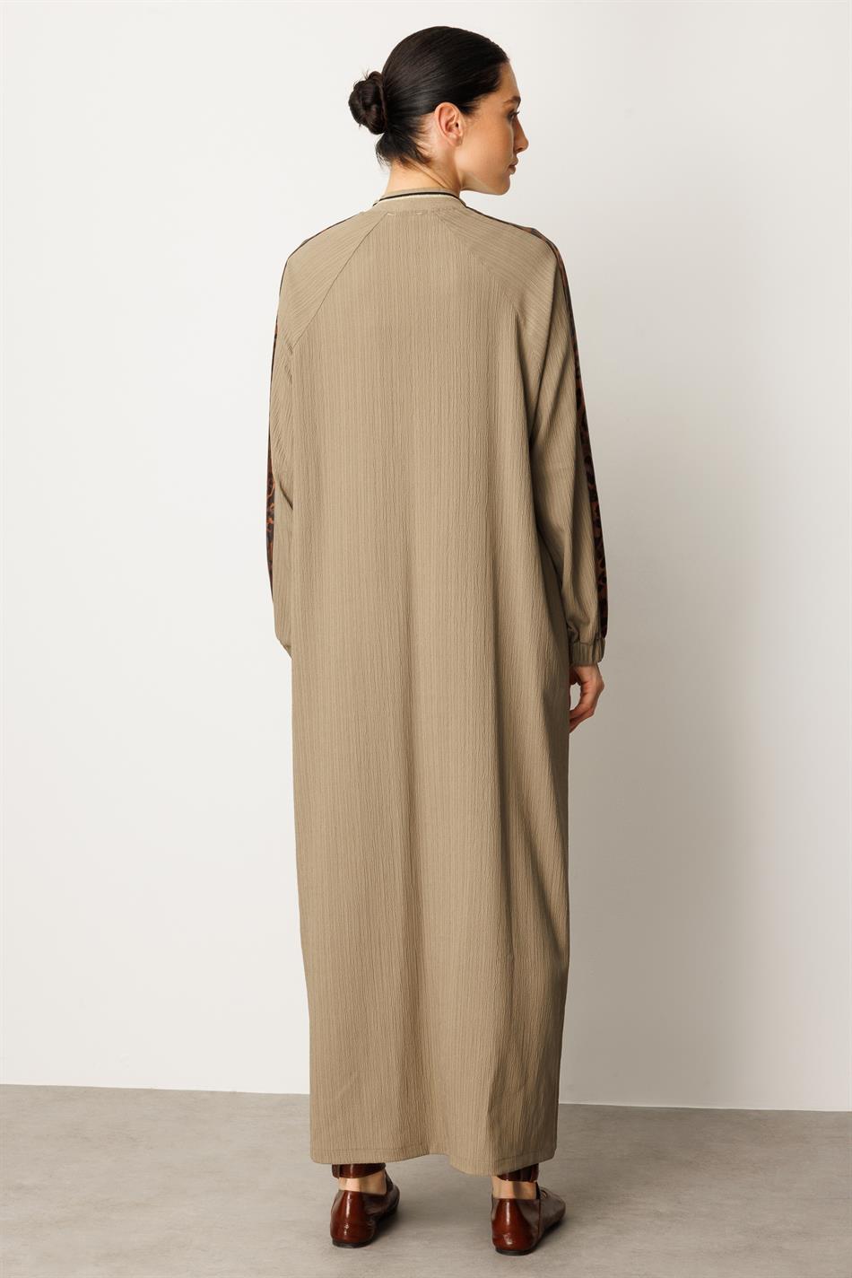 Abaya-jas van geweven stof met luipaardprint en schouderdetails - Nerts