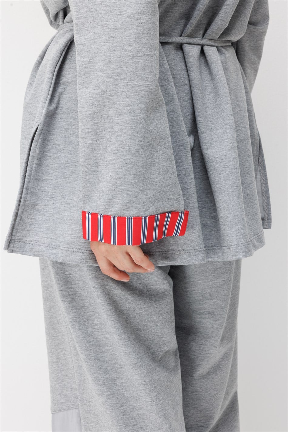 Linea Çizgili Garnili Kuşaklı Tunik Sweat-MELANJ
