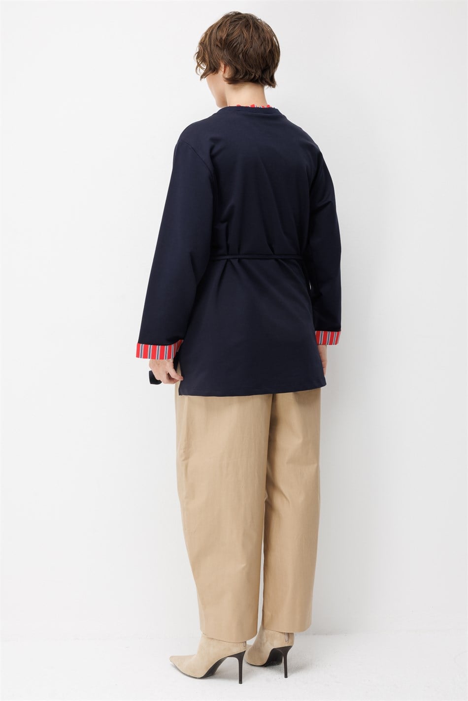 Linea Çizgili Garnili Kuşaklı Tunik Sweat-Laci