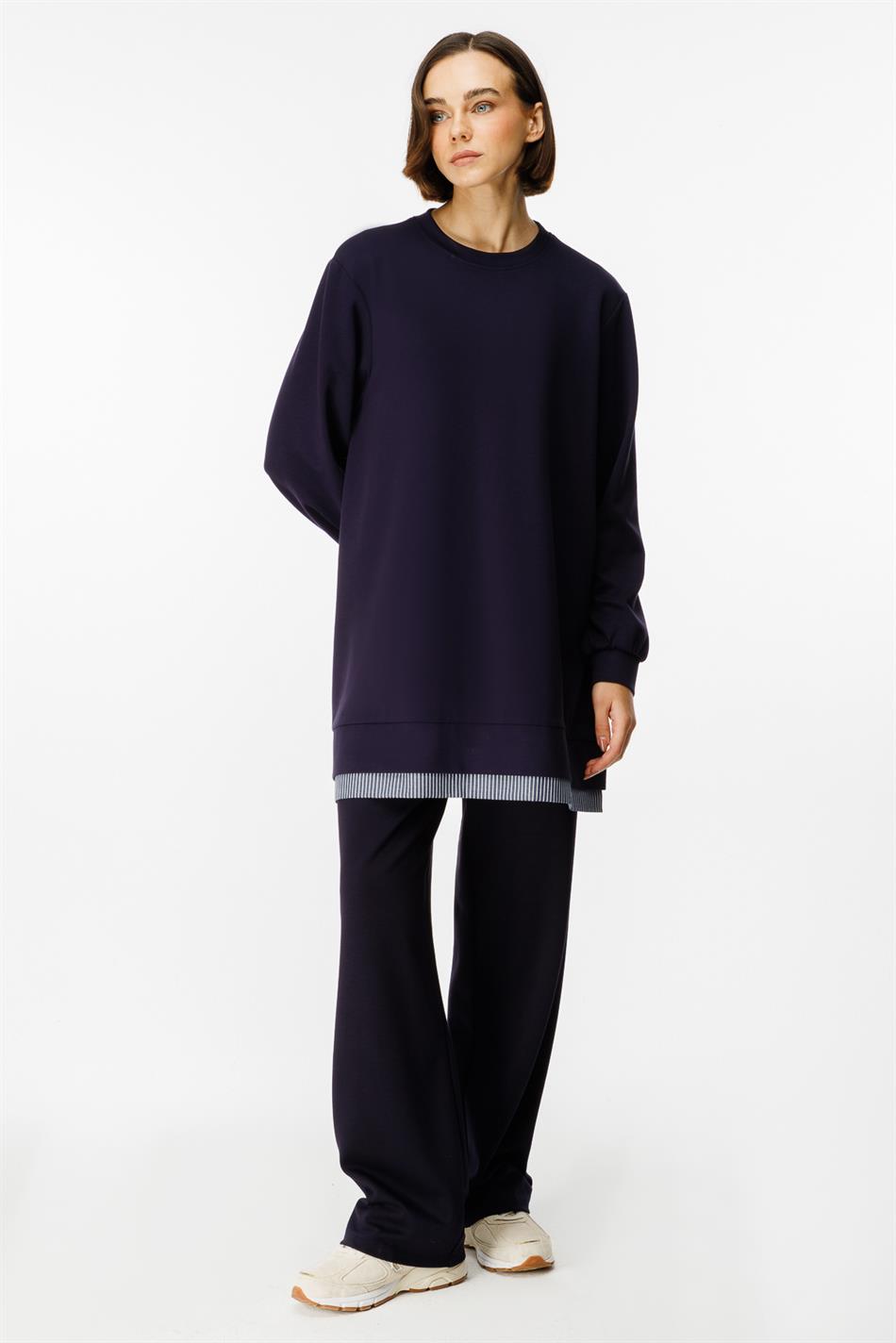 Marine Garni Detailed Knitted Trousers Set - Navy Blue