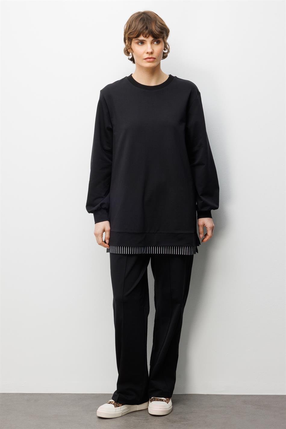 Marine Garni Gebreide Broek Set met Details - Zwart