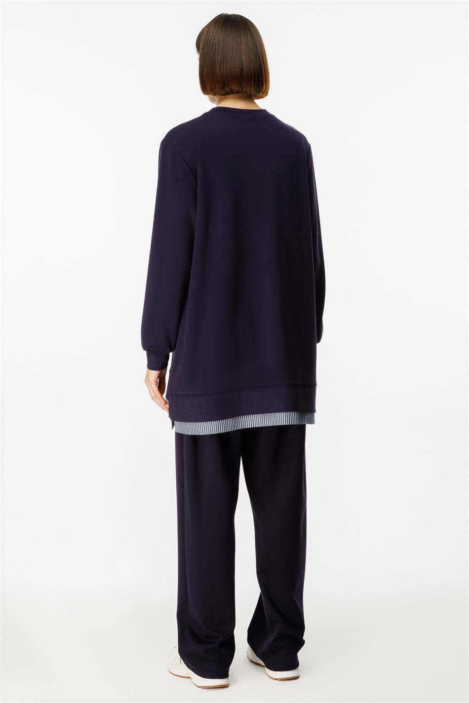Marine Garni Detailed Knitted Trousers Set - Navy Blue