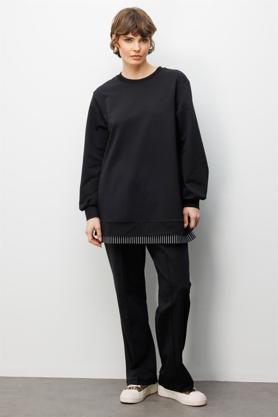 Marine Garni Gebreide Broek Set met Details - Zwart