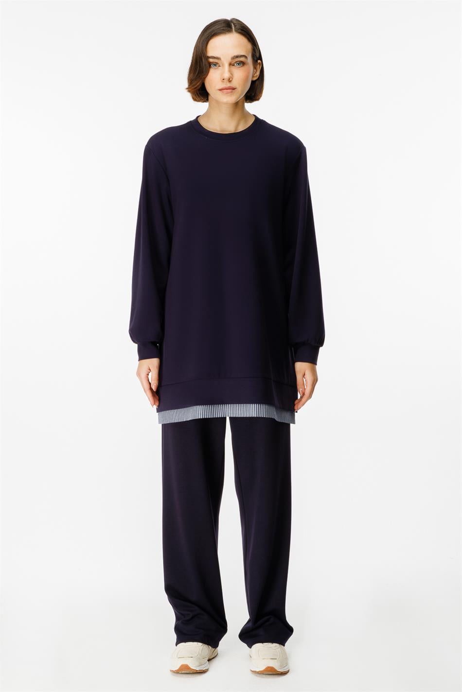 Marine Garni Detailed Knitted Trousers Set - Navy Blue