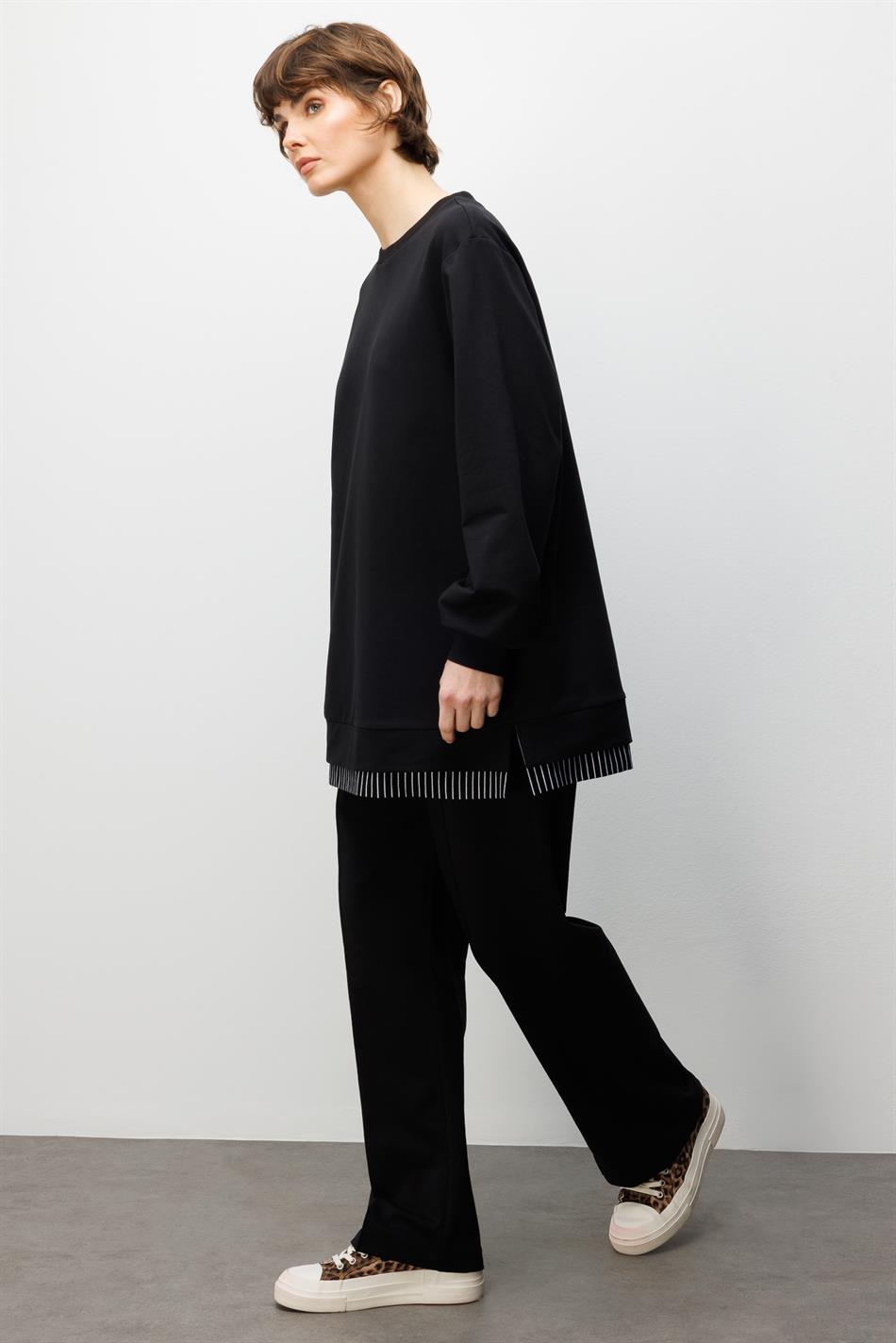 Marine Garni Gebreide Broek Set met Details - Zwart