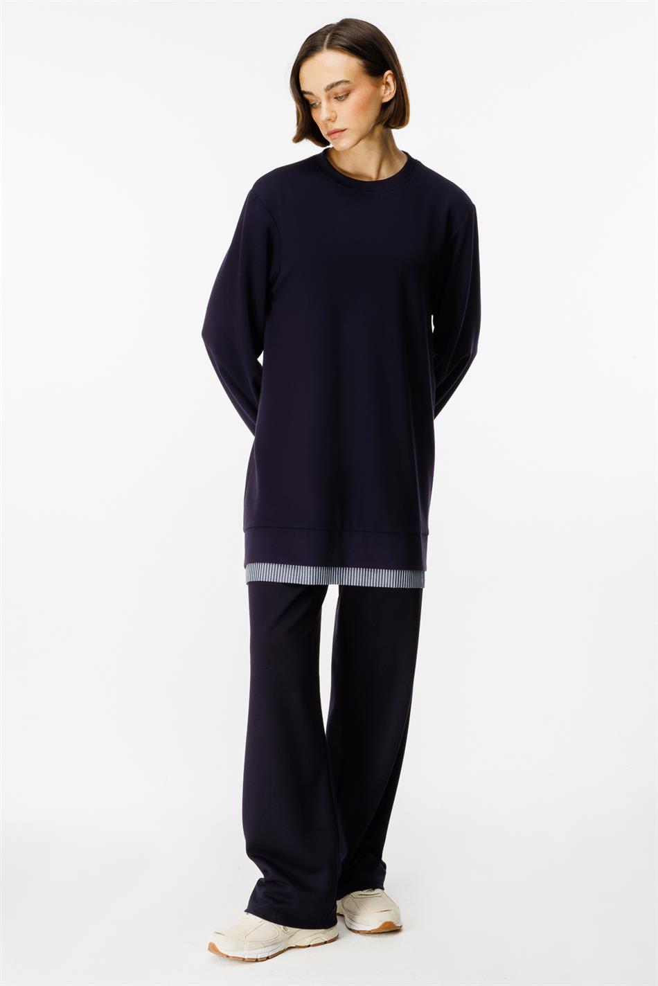 Marine Garni Detailed Knitted Trousers Set - Navy Blue