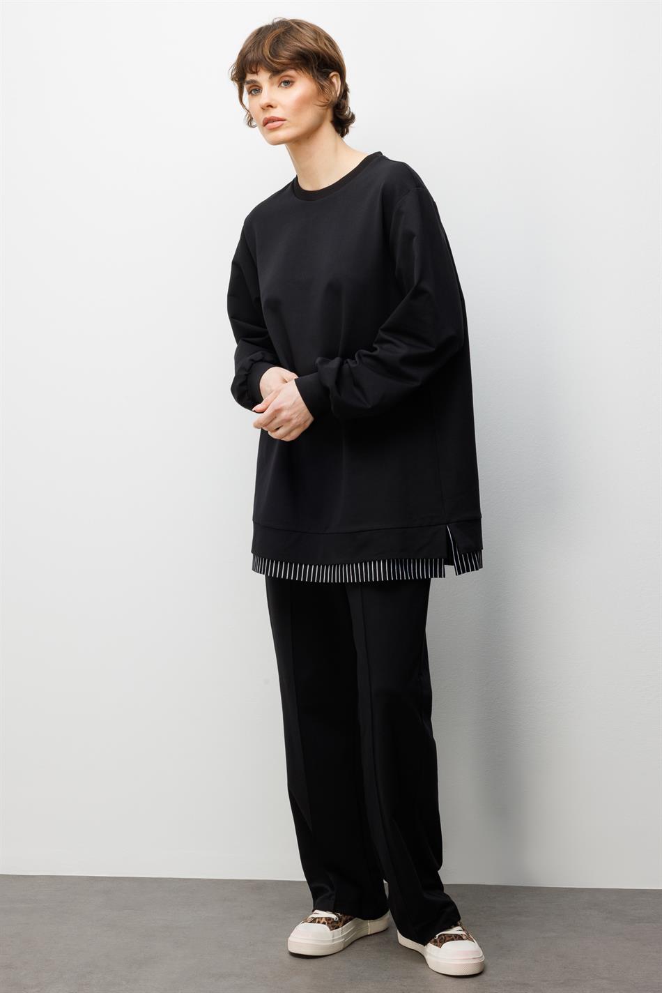 Marine Garni Gebreide Broek Set met Details - Zwart