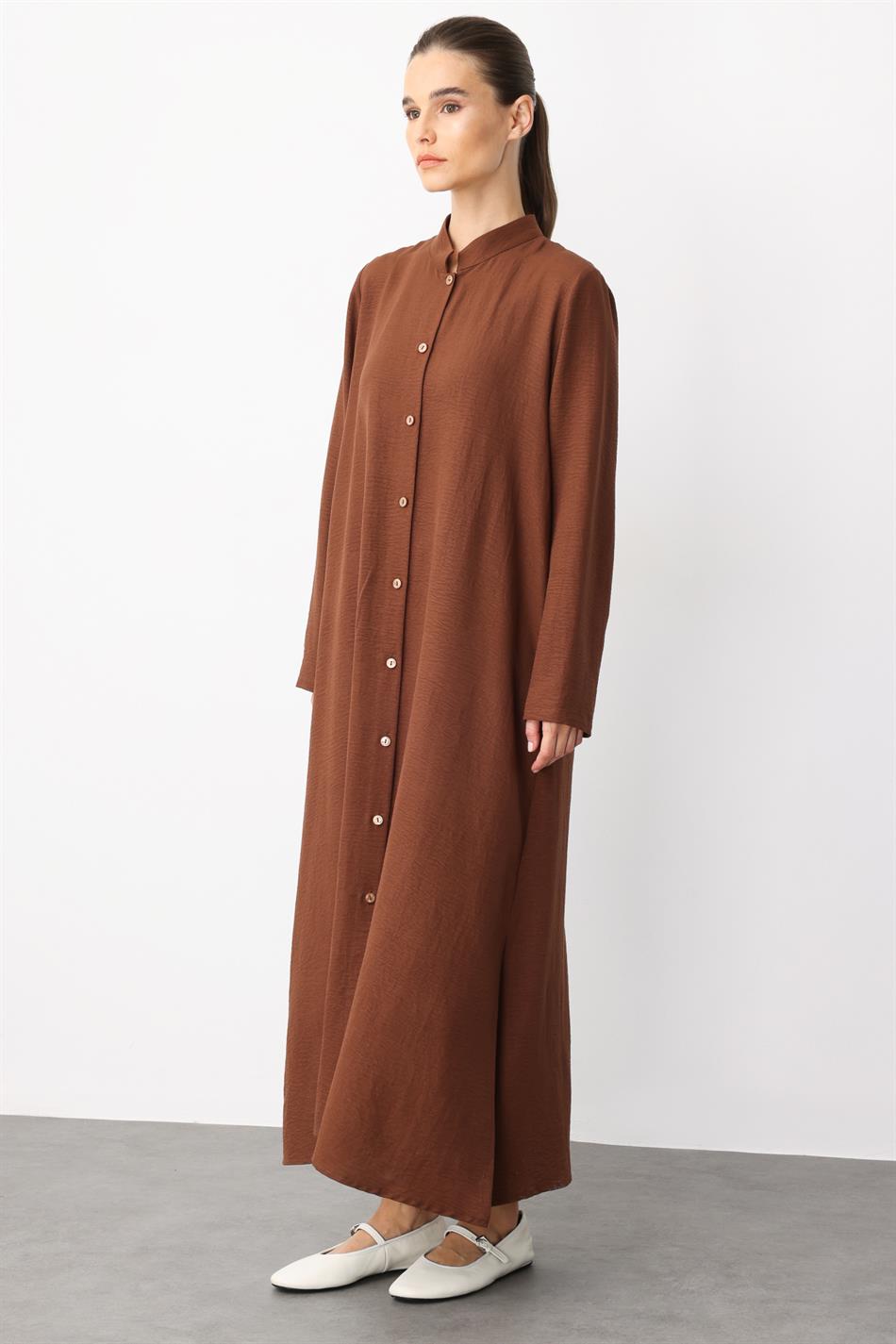 Tor Arxa Naxışlı Naxışlı İpək Parça İdman Geyimi Palto - Don - Abaya - Qəhvəyi