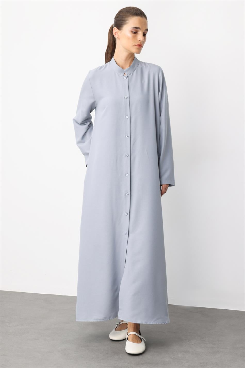 Mesh Sırt Desen İşleme İpekçe Kumaş Spor Kap- Elbise- Ferace-Gri